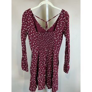 Holister Burgundy White Floral Dress, Long Sleeves ,Smocked Back, Size XS